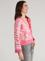 Load image into Gallery viewer, Nicole Colorblock Zebra Print Cardigan in Carmine Rose Multi
