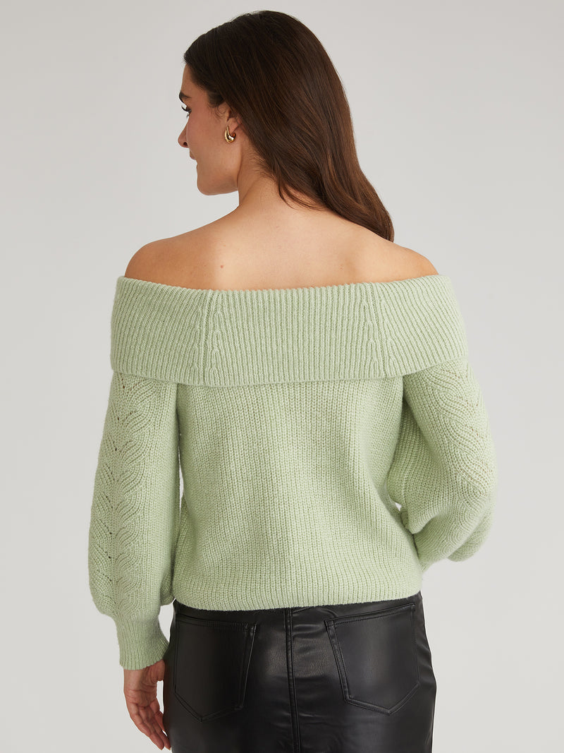 Marisa Relaxed Off Shoulder Sweater in Matcha