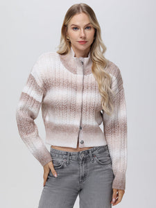 Sequin Ombre Shoulder Pad Cardigan in Light Taupe