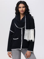 Load image into Gallery viewer, Boucle Whip Stitch Coatigan w/Scarf in Black Multi
