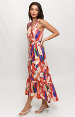 Load image into Gallery viewer, Stace Midi Wrap Dress in Brick Textured Orchids
