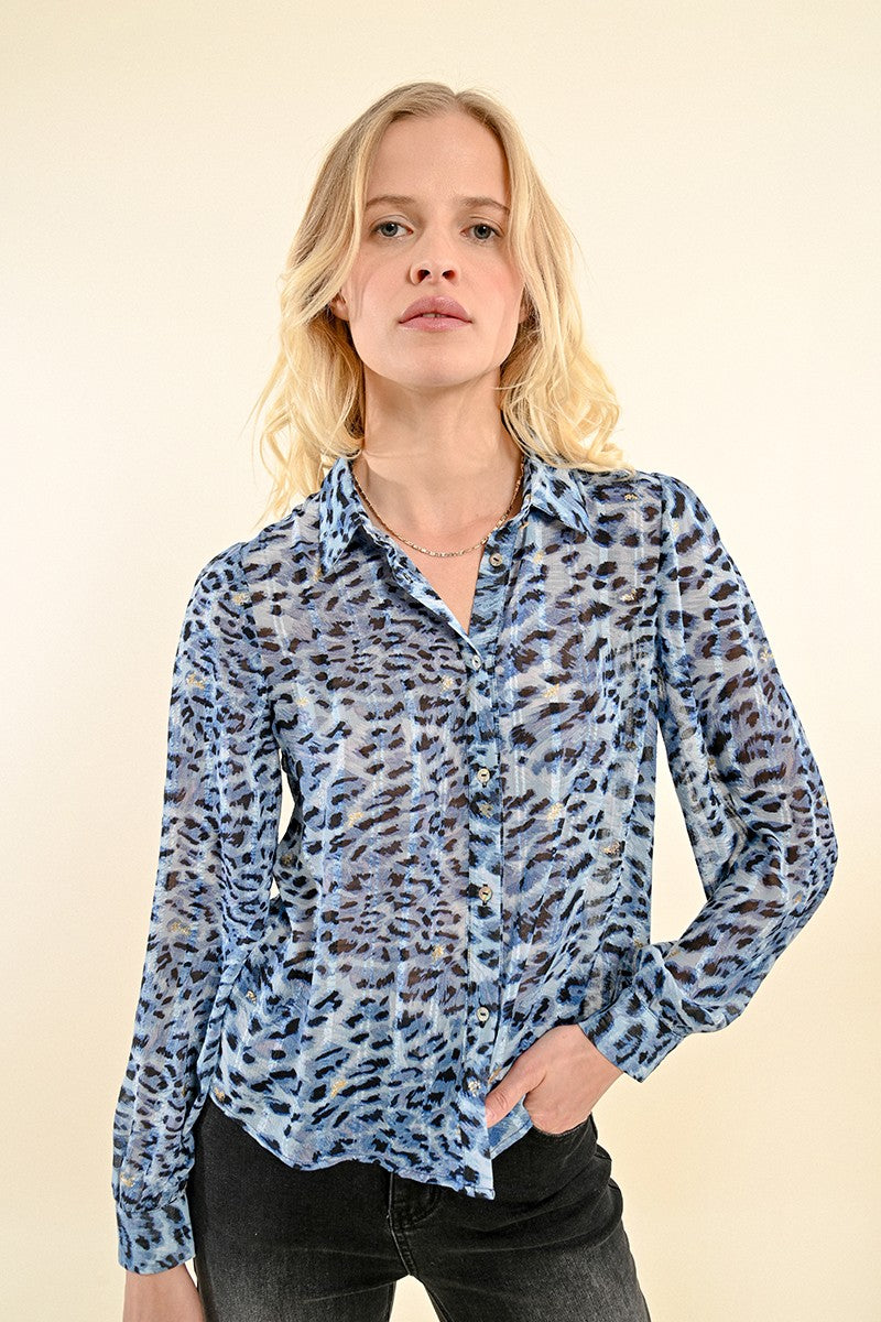 Animal Print Blouse in Blue Paula