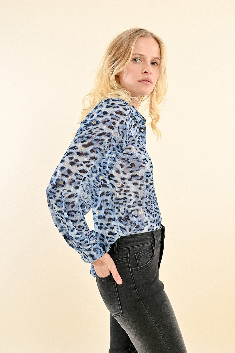 Animal Print Blouse in Blue Paula