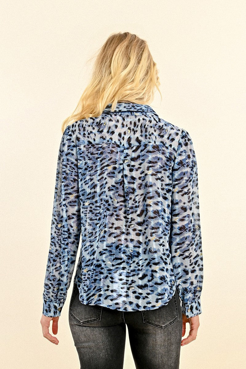 Animal Print Blouse in Blue Paula