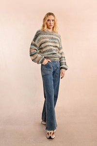 Chunky Space Dye Knit Sweater in Duck Blue