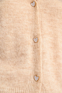 Pointelle Sleeve Cardigan with Heart Buttons in Cream