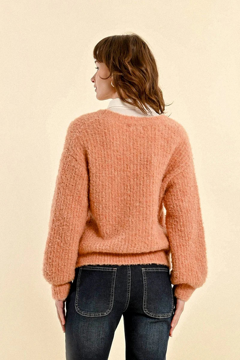 Fuzzy Knit Cardigan Sweater in Terracotta