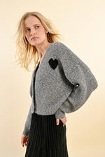 Load image into Gallery viewer, Cropped Heart Cardigan in Grey
