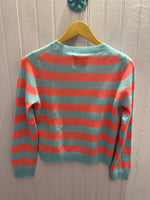 Load image into Gallery viewer, Stripe Crew Sweater in Aqua/Neon Coral
