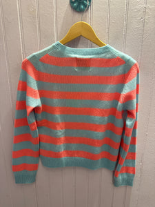 Stripe Crew Sweater in Aqua/Neon Coral