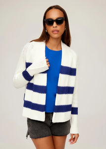 Cely Cropped Cardigan in Off White/Navy