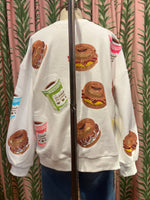 Load image into Gallery viewer, Bagel Sandwich and Coffee Sweatshirt in White
