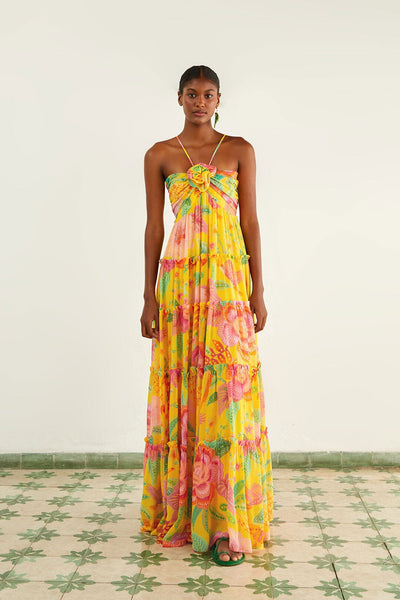 Macaw Bloom Yellow Maxi Dress