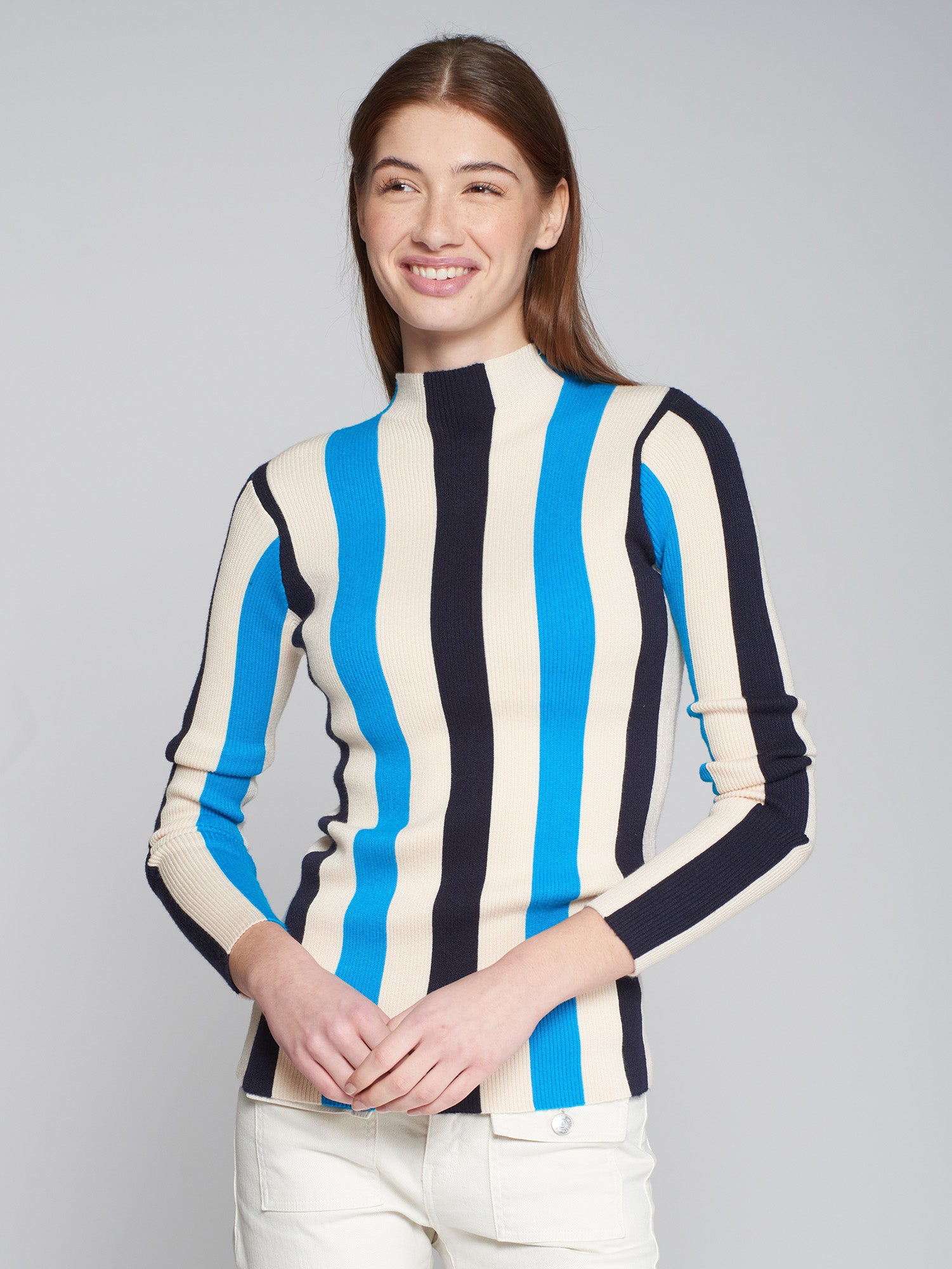 Canale Striped Sweater in Ecru, Blue, and Navy