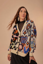 Load image into Gallery viewer, Mixed Ikat Hearts Knit Cardigan in Multi
