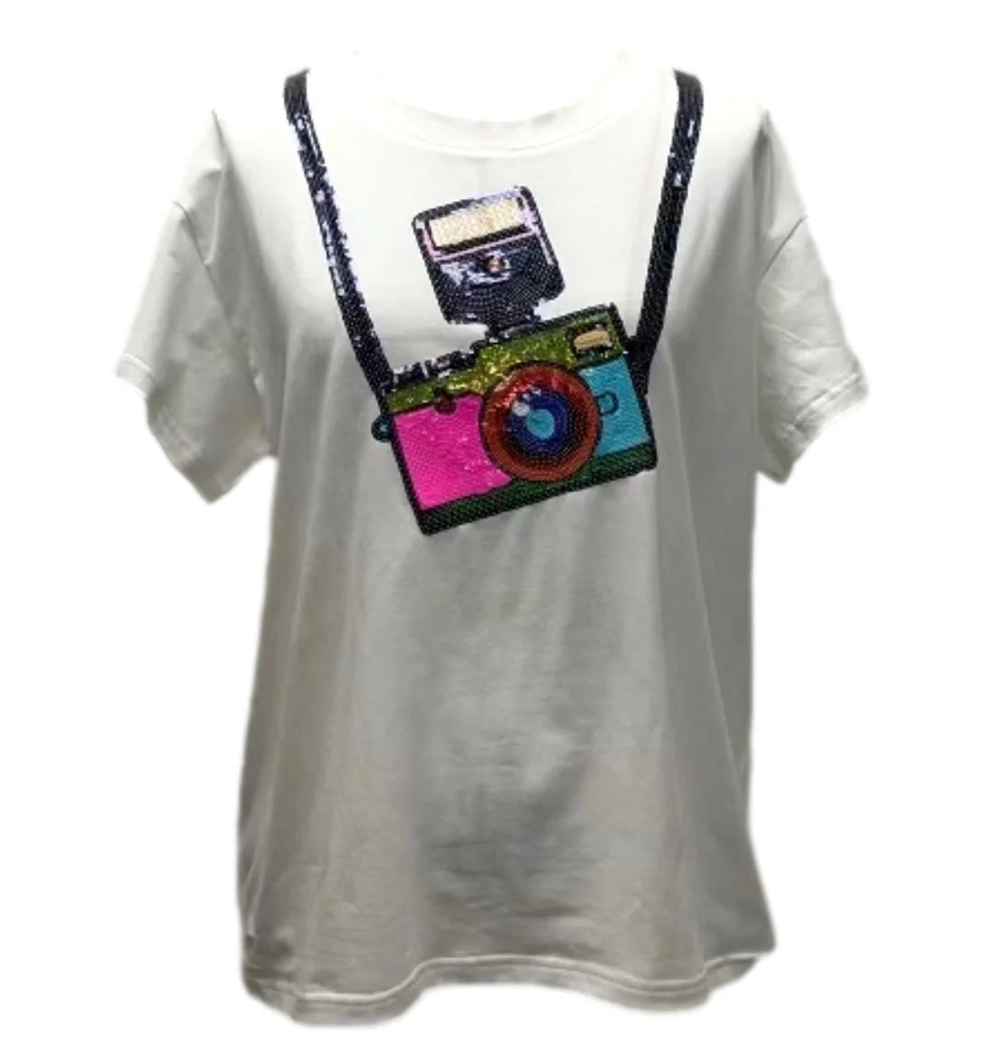 Camera Around Neck Tee in White