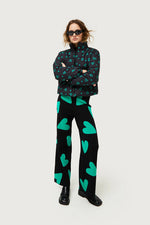 Load image into Gallery viewer, Knit Pant in Green Conversational Hearts
