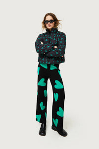 Knit Pant in Green Conversational Hearts