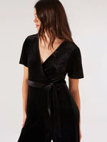 Load image into Gallery viewer, Flutter Sleeve Velvet Jumpsuit in Black
