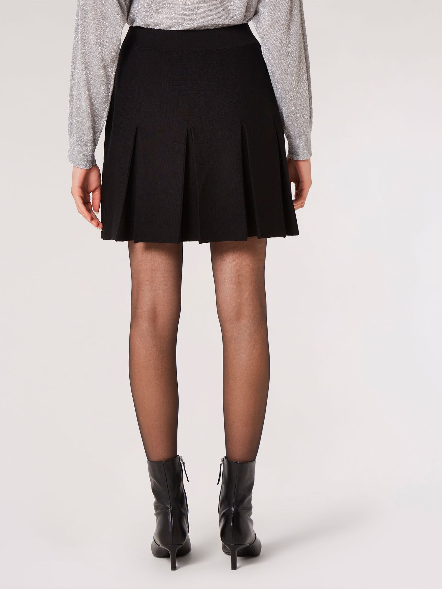 Pleated Knit Mini Skirt in Black