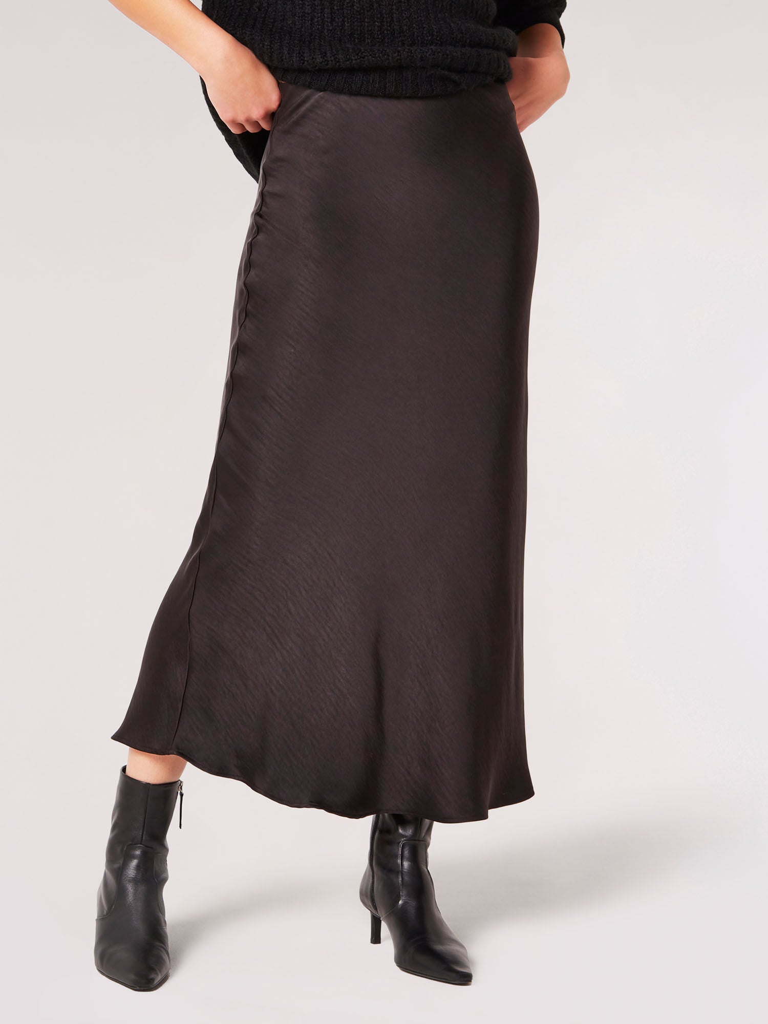 Bias Cut Maxi Slip Skirt in Black