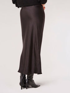 Bias Cut Maxi Slip Skirt in Black