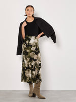 Load image into Gallery viewer, Paintbrush Floral Slip Skirt in Olive
