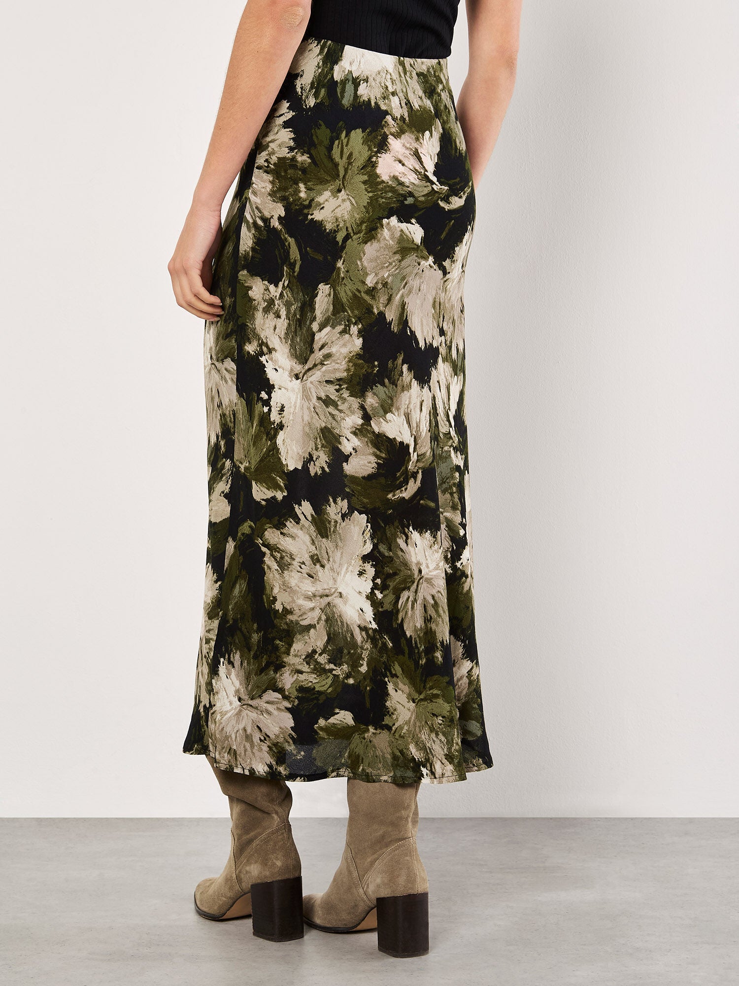 Paintbrush Floral Slip Skirt in Olive