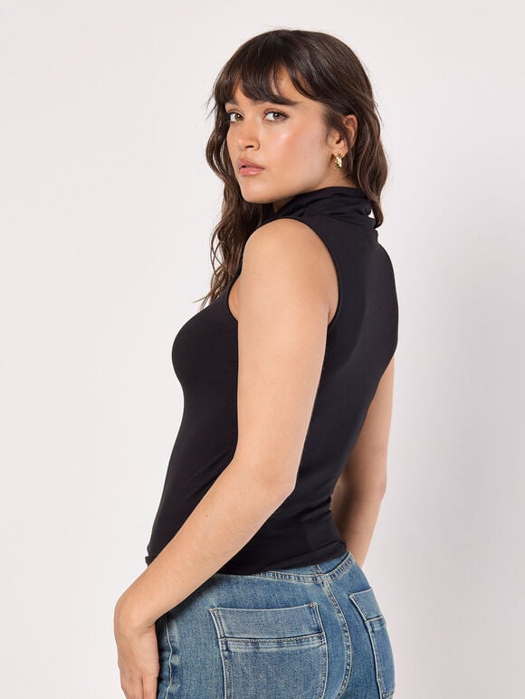 Jersey Roll Neck Tank Top in Black