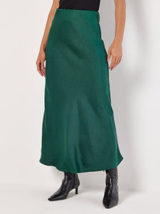 Bias Cut Maxi Slip Skirt in Green