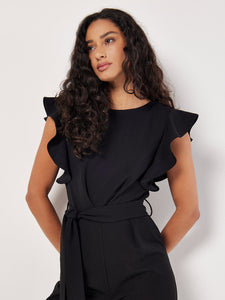 Ruffle Sleeve Jumpsuit in Black