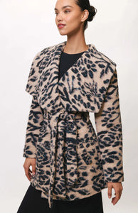 Dutton Shawl Collar Wrap Coat in Cream/Black Rose