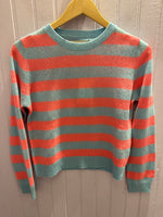 Load image into Gallery viewer, Stripe Crew Sweater in Aqua/Neon Coral
