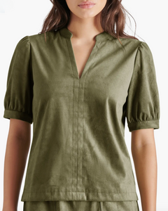 Jane Suede Top in Olive Night