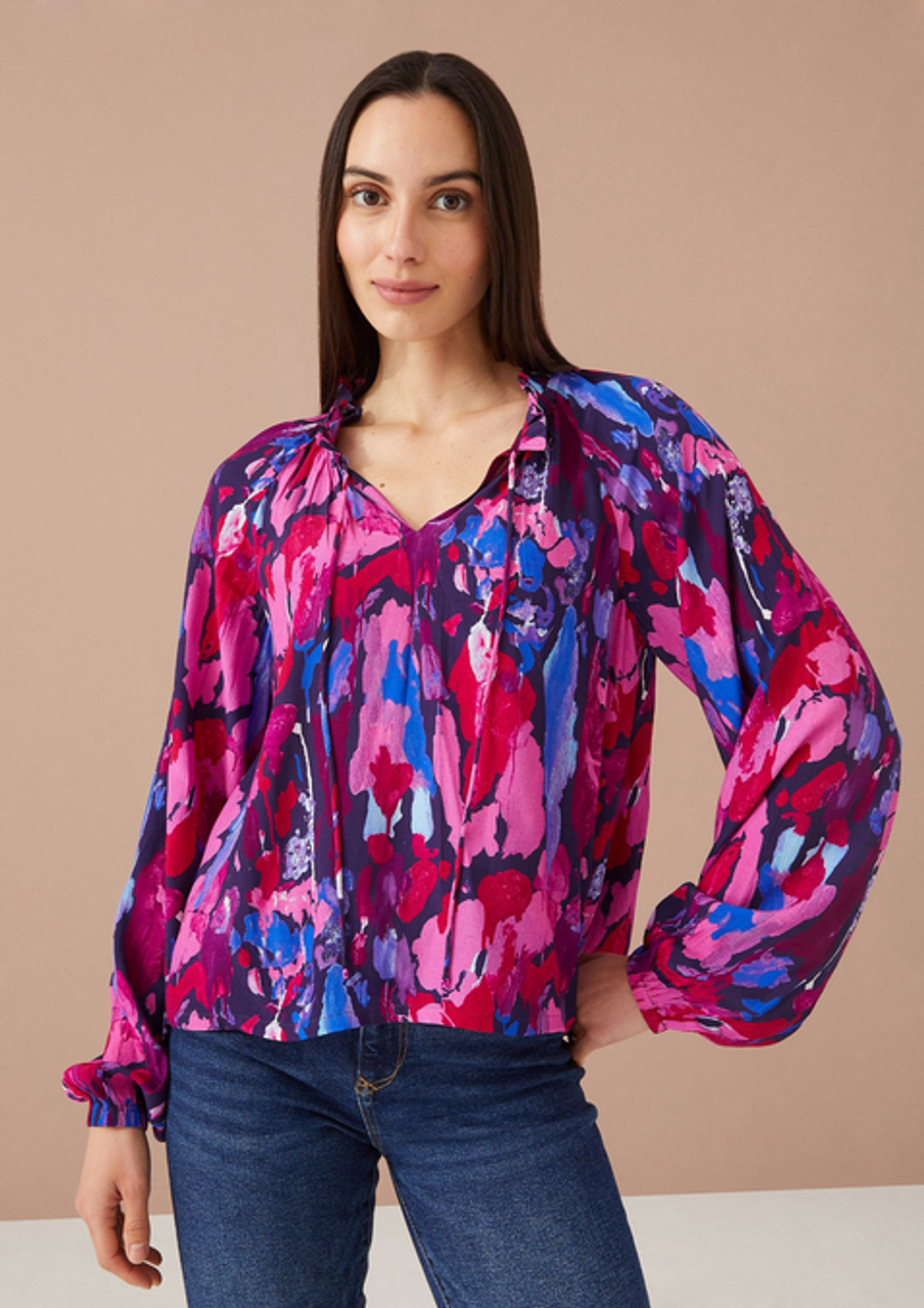 Ashley Top in Magenta Paint Burst