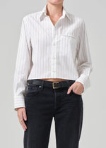 Load image into Gallery viewer, Fino Cropped Shirt In Clove Stripe
