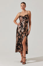 Load image into Gallery viewer, Gaia Metallic Midi Dress in Black Rose Gold
