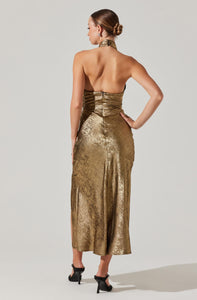 Marissa Halter Neck Midi Dress in Gold