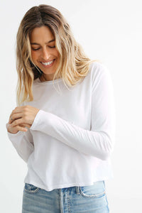 Axel Long Sleeve Boxy Crew Tee in White