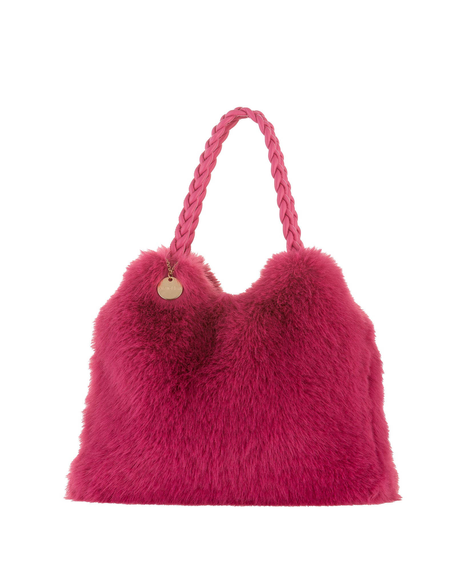 Faux Fur Purse with Braided Handle in Fuchsia