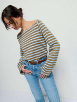 Load image into Gallery viewer, Bryce Striped Boat Neck in Capers Prato Stripe
