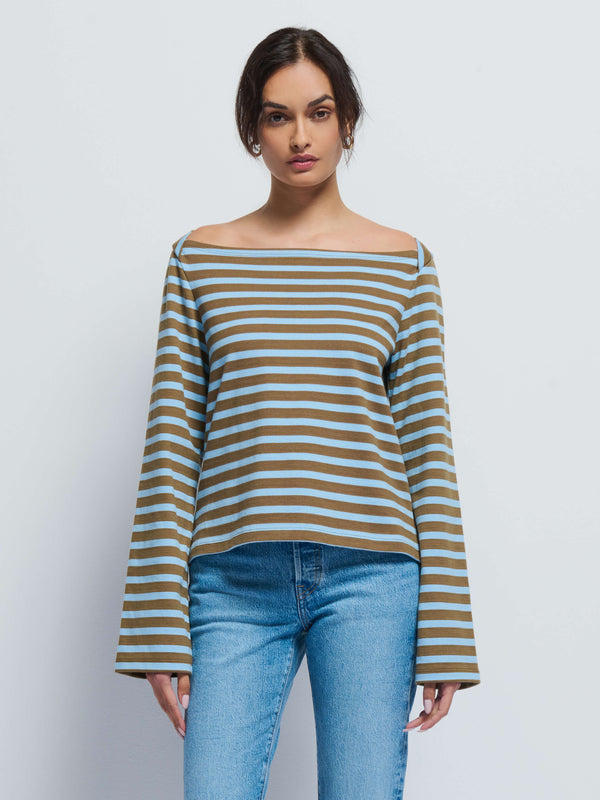 Bryce Striped Boat Neck in Capers Prato Stripe