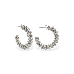 Beaded Hoops in Rhodium