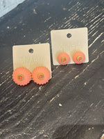 Load image into Gallery viewer, Small Lamp Button Earring in Coral
