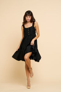 Daisy Shirred Baby Doll Dress in Black