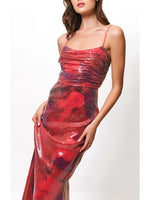 Load image into Gallery viewer, Tylia Ruched Maxi Dress in Grenadine Painters Canvas
