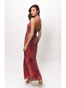 Tylia Ruched Maxi Dress in Grenadine Painters Canvas