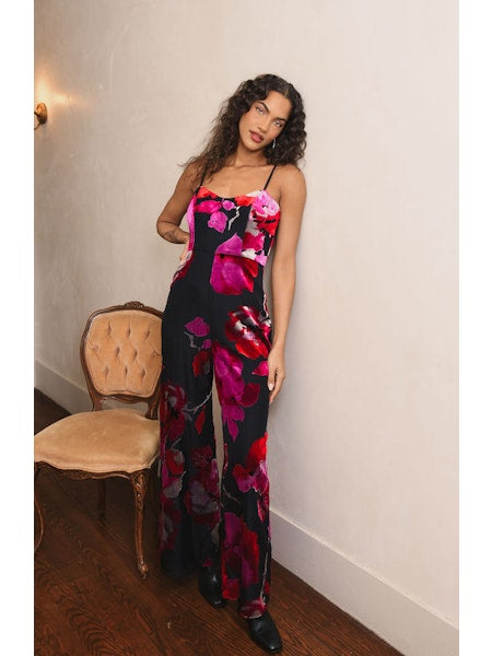 Nalini Jumpsuit in Black Romantic Watercolor Floral