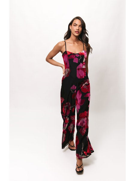 Nalini Jumpsuit in Black Romantic Watercolor Floral