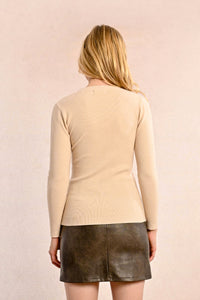 Mock Neck Long Sleeve Knit Sweater in Cream